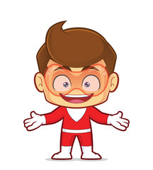 Clipart picture of a superhero cartoon character in welcoming gesture