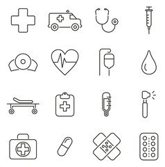 Ambulance or Emergency Response Team & Equipment Icons Thin Line Vector Illustration Set