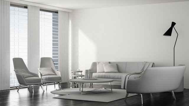 Modernes weißes Wohnzimmer mit Couch