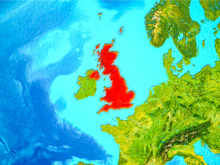 United Kingdom in red on Earth