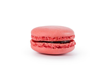 pink macaron with jam isolated on white