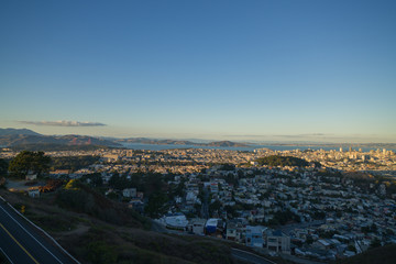 View of San Francisco at sunset from Twin Peaks