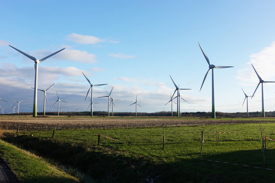 Windmills power plant in rural landscape, Germany

