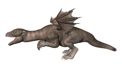 3D Rendering Fantasy Hatchling Dragon on White