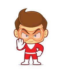 Clipart picture of a superhero cartoon character making stop hand sign