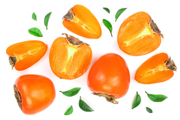 persimmon isolated on white background. Top view. Flat lay pattern