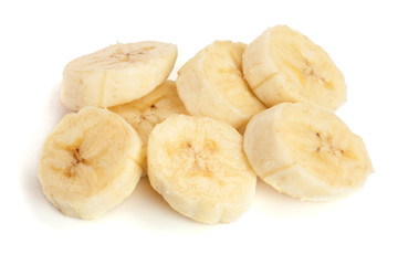 banana sliced isolated on white background. Top view. Flat lay