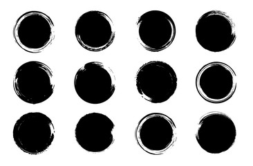 Grunge post stamp set, circles. Round  banners, boxes, frames, insignias, logos, icons, labels, badges, backgrounds. Vector grungy, distress textures. Blank shapes. Dirty artistic design elements. 