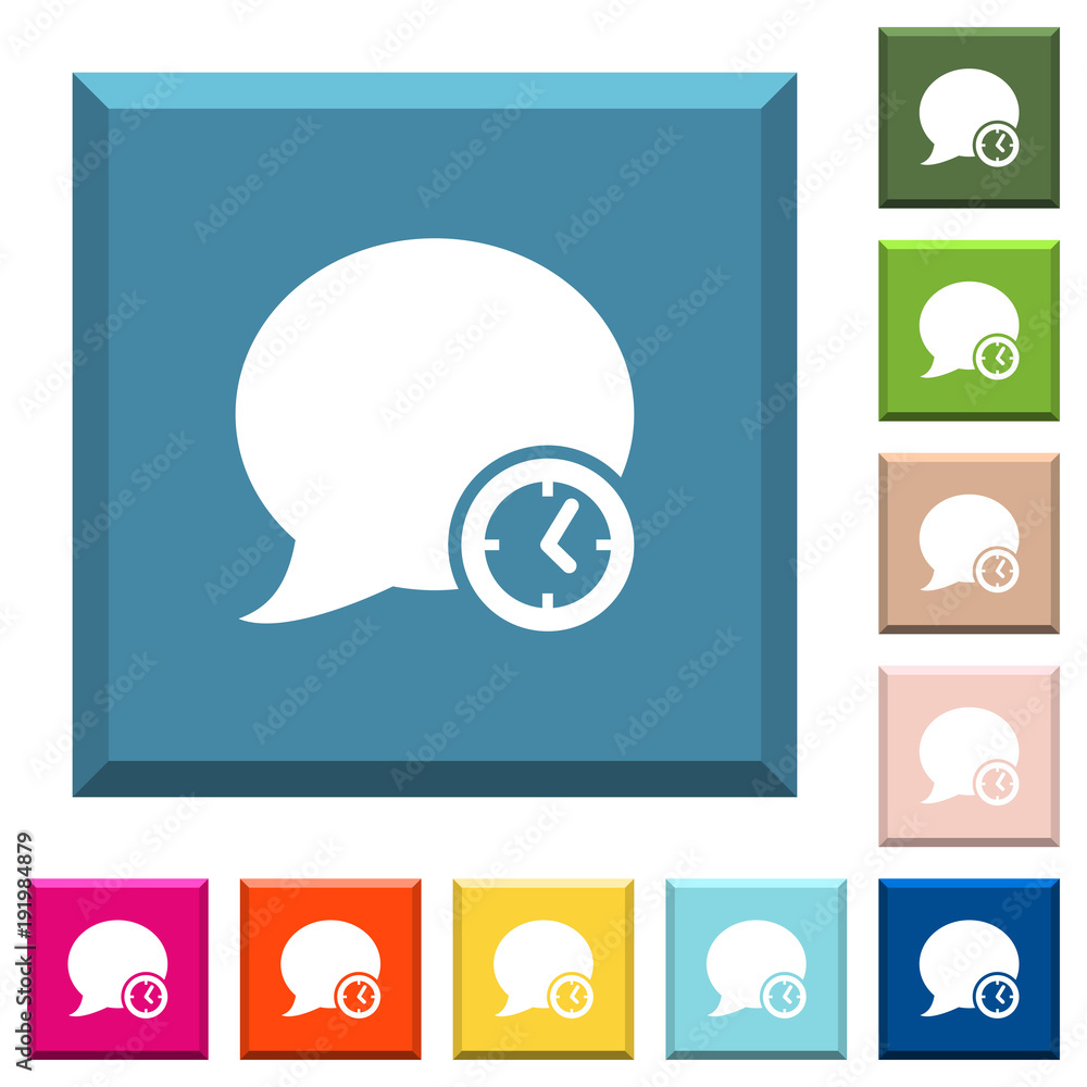 Poster blog comment time white icons on edged square buttons