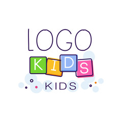 Logo kids creative concept template hand drawn vector Illustration isolated on a white background
