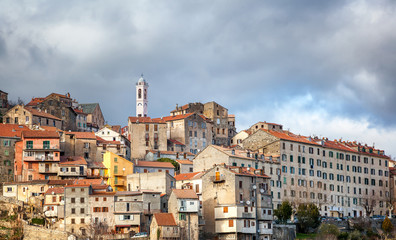 Fototapeta na wymiar Corte, a city in the mountains, France, the island of Corsica. Beautiful city landscape