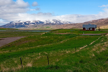 Fototapeta na wymiar Little farm in Laufas village near Akureyri, Iceland