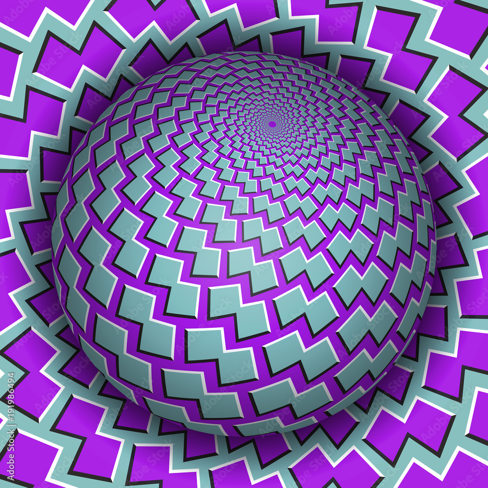 Aufkleber optical illusion vector illustration. sphere soaring above the surface. blue purple patterned object