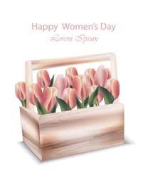 Happy women day tulip flowers basket Vector