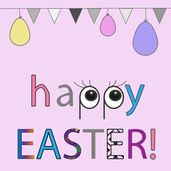 Happy easter background with eggs and flags. Greeting card fashion design. Template of invitation, Easter illustration for you poster or flyer.