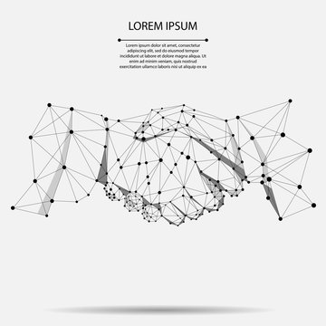 Abstract line and point agreement handshake business concept. Polygonal point line geometric design. Hands chain link internet hyperlink connection vector illustration 