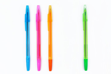 Colored pens isolated object on a white background