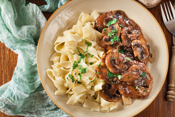Delicious chicken marsala served with fettucine pasta