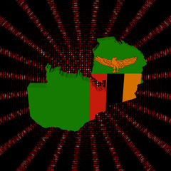 Zambia map flag on red hex code burst illustration