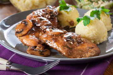 Delicious chicken marsala served with fettucine pasta