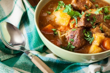 Irish stew made with beef, potatoes, carrots and herbs