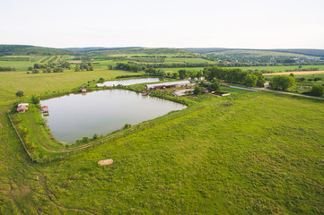 Dron View on Industrial Lake and Building