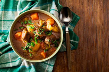 Irish stew made with beef, potatoes, carrots and herbs - 191989489