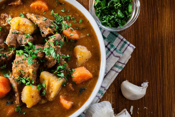 Irish stew made with beef, potatoes, carrots and herbs