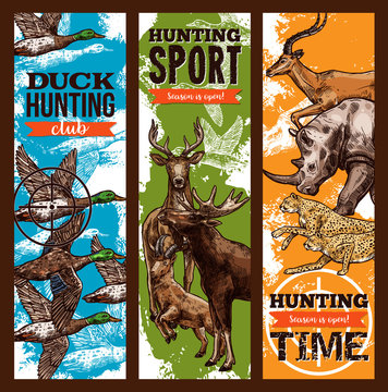 Vector sketch banners for hunting sport club