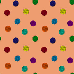 Bright seamless pattern with ball of threads, doodle background, hand-drawn illustration.