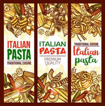 Vector Italian pasta restaurant sketch banners