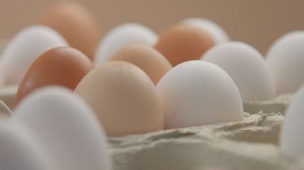ecological eggs in boxes. Many different eggs in boxes