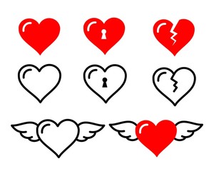 Beautiful cute heart icon set vector