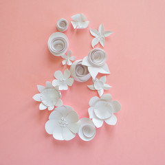 March 8 Women's Day card with white paper flowers