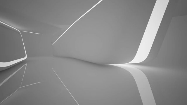 Abstract smooth white interior of the future. Night view from the backlight. Architectural background. 3D animation and rendering 