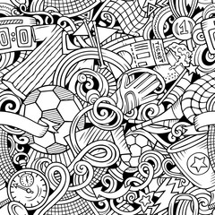 Cartoon doodles Football seamless pattern