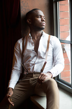 Black male model at window