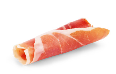 Italian prosciutto crudo or jamon. Raw ham. Isolated on white background