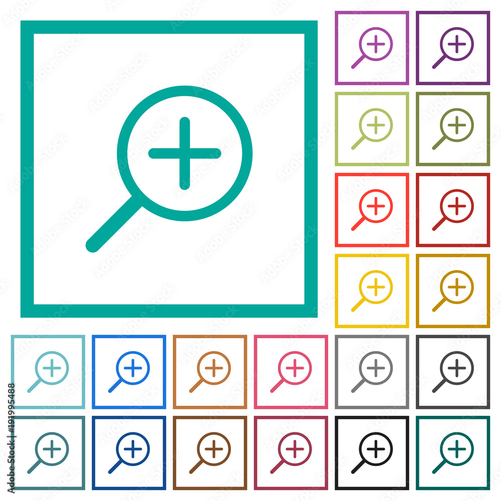 Poster zoom in flat color icons with quadrant frames