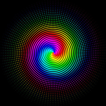 Colorful background in the form of colored balls of swirling tunels on a black background