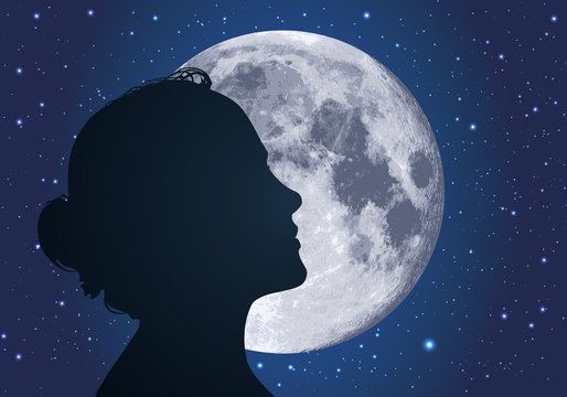 femme - lune - clair de lune - profil - symbole - visage - beauté - silhouette - féminin