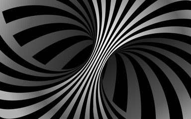 Black and white wave lines background. Abstract optical illusion backdrop& Op art vector illustration.