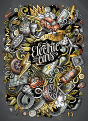 Cartoon vector doodles Electric cars illustration