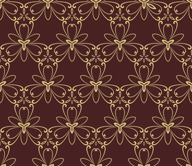Floral golden ornament. Seamless abstract classic background with flowers. Pattern with repeating elements