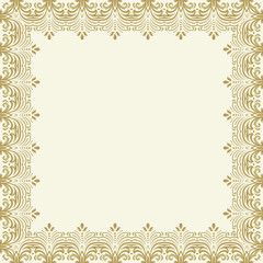 Classic golden square frame with arabesques and orient elements. Abstract ornament with place for text. Vintage pattern