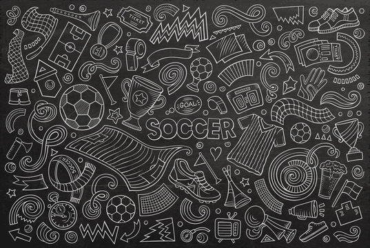 Vector doodles cartoon set of football objects