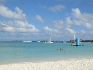Beach, sky, palm tree, ocean, sea, clouds, heaven, aruba, sun, vacation, water, blue, lighthouse , sand, hot, summer, 