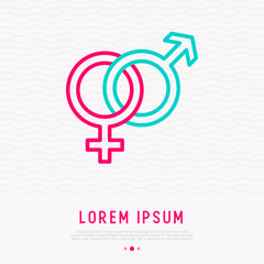 Gender symbols: male and female crossed. Heterosexual gender thin line icon. Modern vector illustration.
