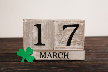 Save the date white block calendar for St Patrick's Day,