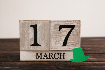 Save the date white block calendar for St Patrick's Day,